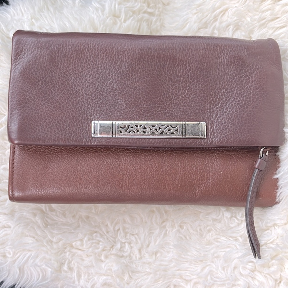 Brighton Two-tone Brown Pebbled Leather Monochromatic Bag Purse Wallet Wristlet - Picture 2 of 13